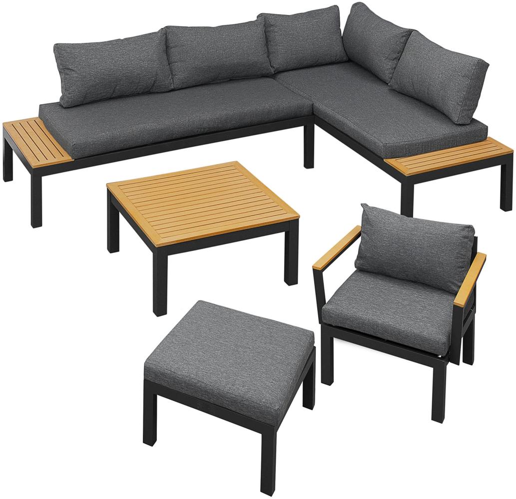 GARTENFREUDE Lounge Ambience + Sessel + Hocker, flexibel einsetzbar dunkelgrau / dunkelgrau / WPC hell Bild 1
