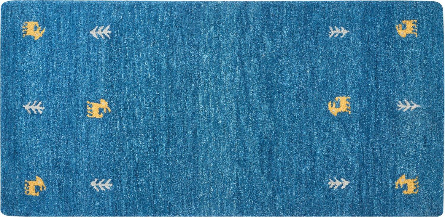 Gabbeh Teppich Wolle blau 80 x 150 cm Kurzflor CALTI Bild 1