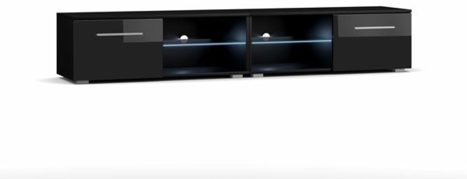 Lowboard "Moon" TV-Unterschrank 200 cm schwarz Hochglanz inkl. LED Bild 1