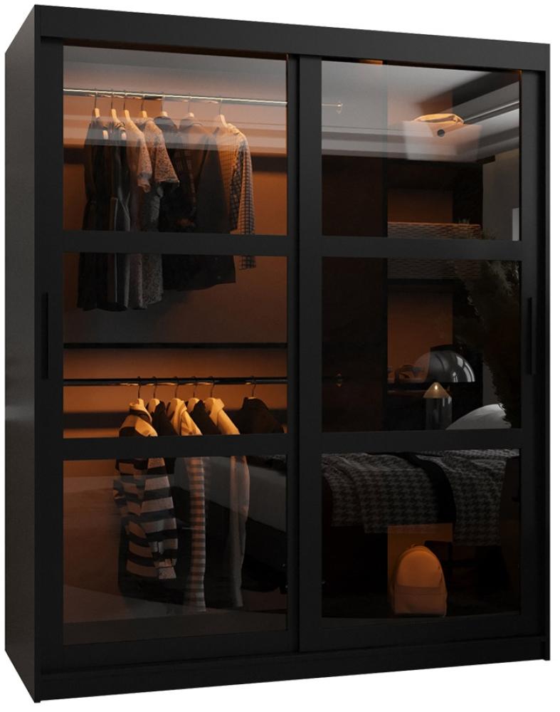 Kleiderschrank Destio 150 cm, Rauchglas, Kleiderstangen, Einlegeböden, Schwebetürenschrank (Farbe: Schwarz, mit Schubladen) Bild 1