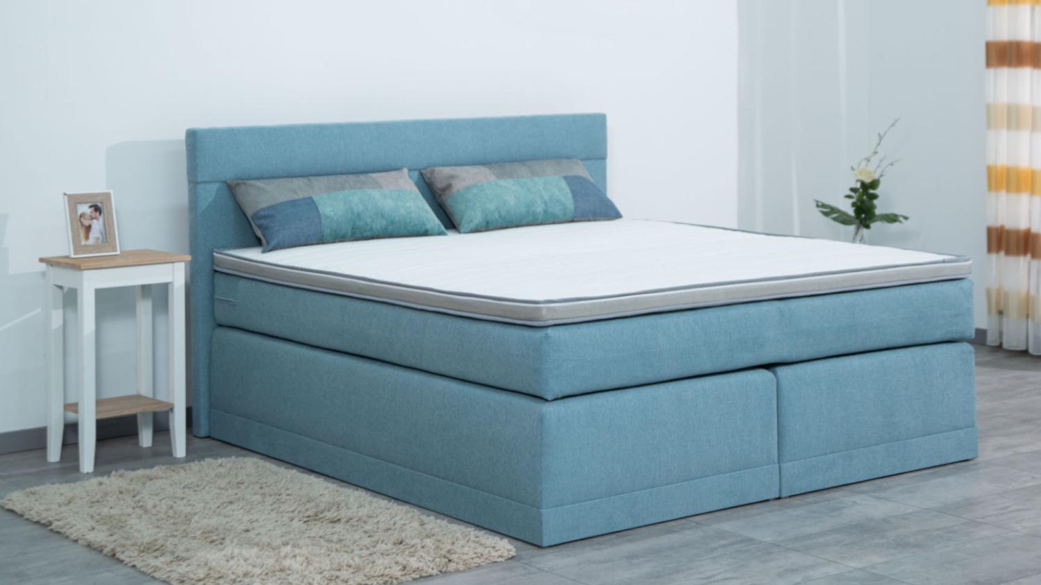 AUKONA| Boxspringbett Hanna Eisblau 200x200 | 7- Zonen Taschenfederkern Matratze, mit Komfortschaumtopper Bild 1