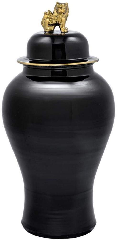 Casa Padrino Luxus Deko Vase Schwarz / Gold Ø 42 x H. 90 cm - Chinesische Porzellan Vase mit Deckel Bild 1