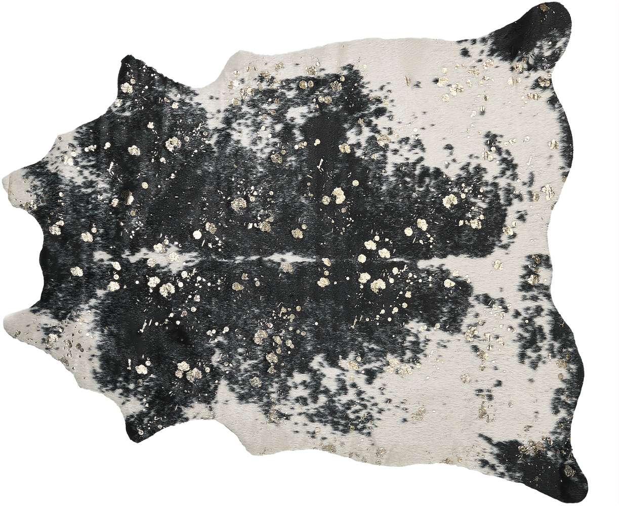Kunstfell-Teppich Kuh schwarz weiß mit goldenen Sprenkeln 150 x 200 cm BOGONG Bild 1