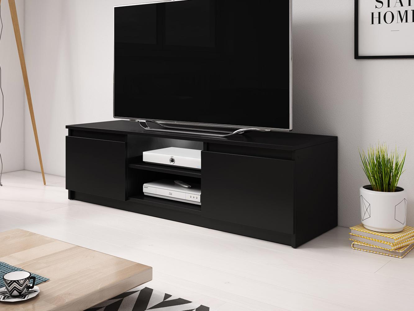 TV-Lowboard Mimires, mit weißer LED Beleuchtung, Farbe: Schwarz Graphit Bild 1