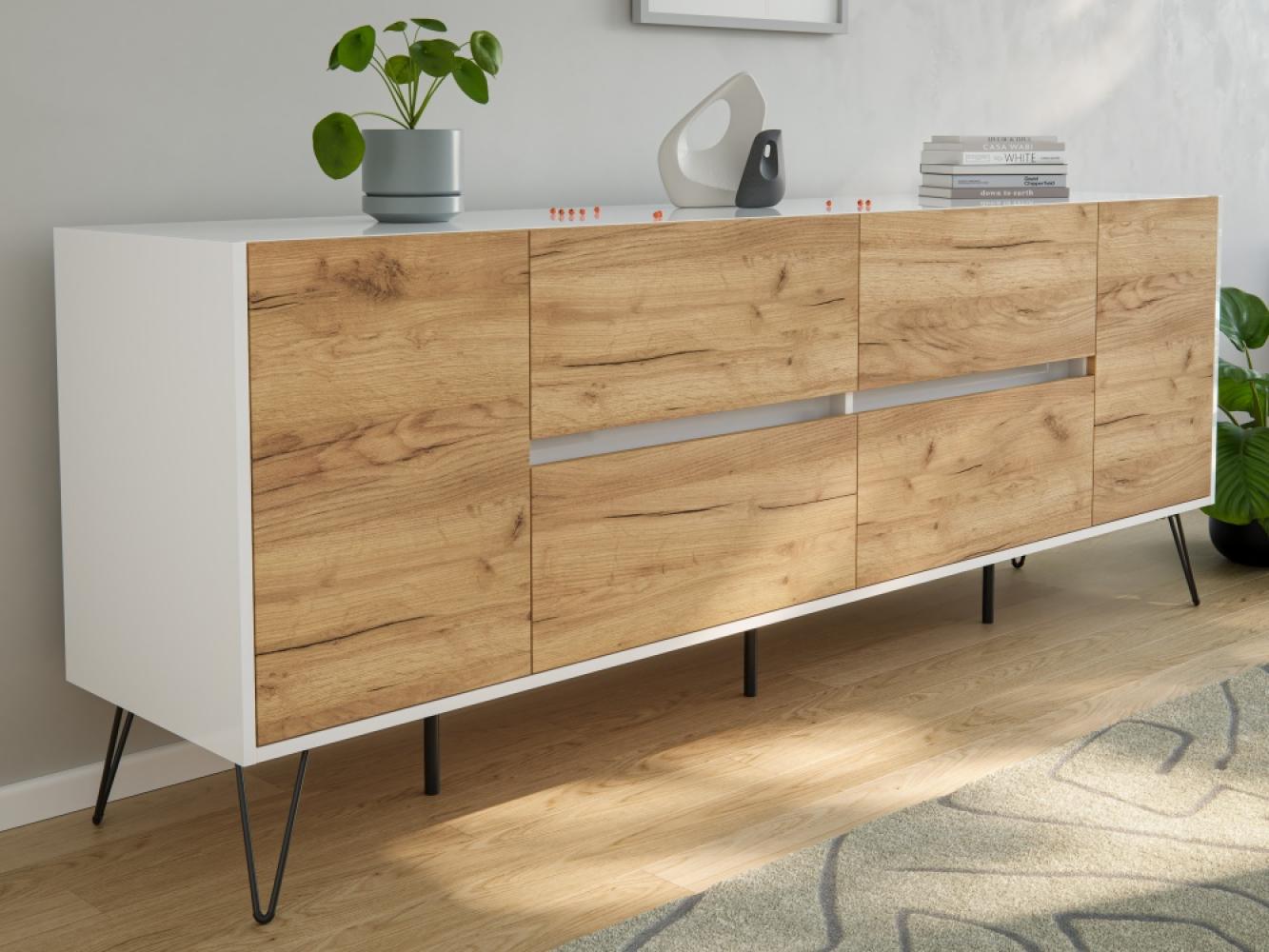 Magnolia Home 'Heros' Sideboard mit SoftClose, Holz natur / weiß, 72 x 42 x 199 cm Bild 1