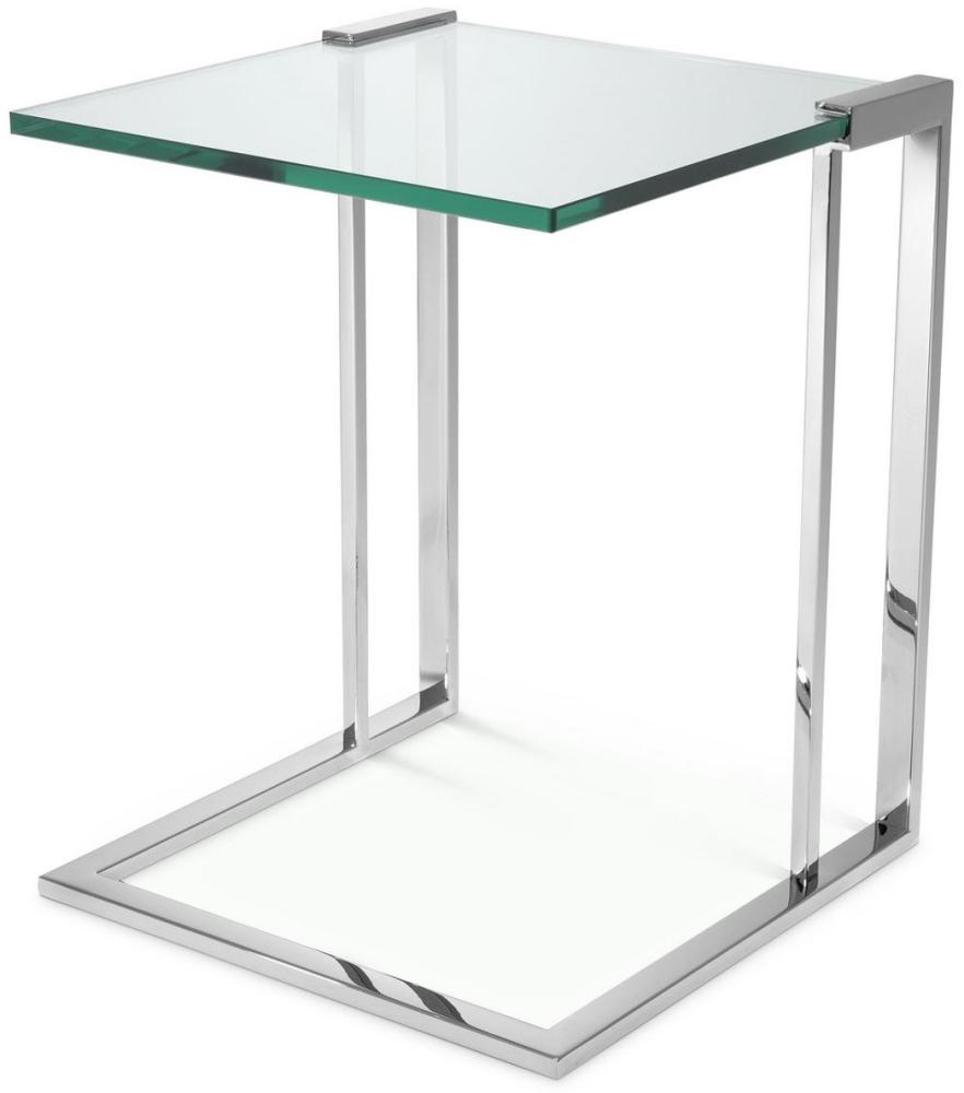 Casa Padrino Luxus Beistelltisch Silber 45 x 45,5 x H. 56,5 cm - Edelstahl Tisch mit Glasplatte - Luxus Wohnzimmer Möbel Bild 1