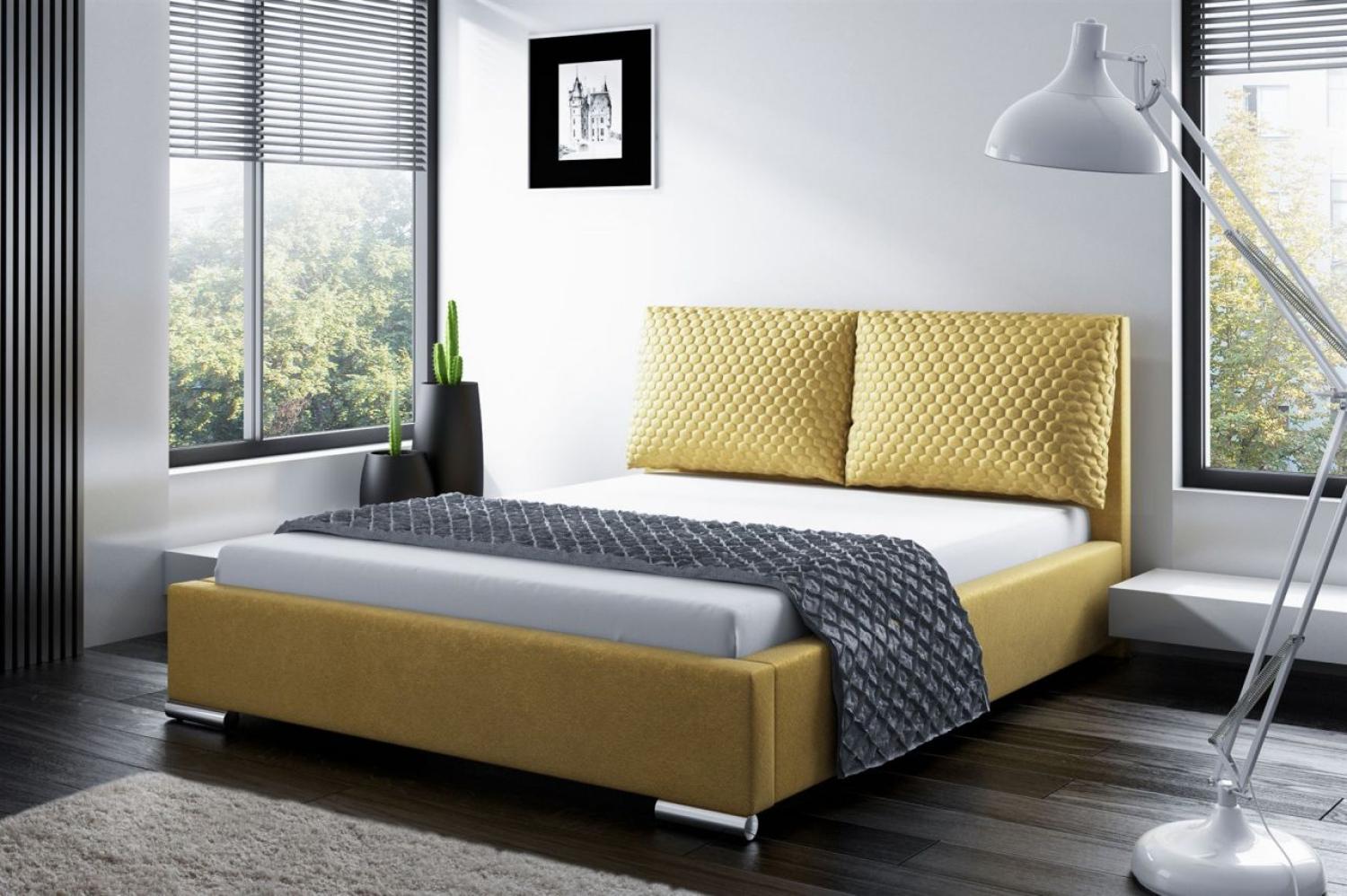 Polsterbett Bett Doppelbett GALENO 160x200 cm in Stoff Gelb Bild 1