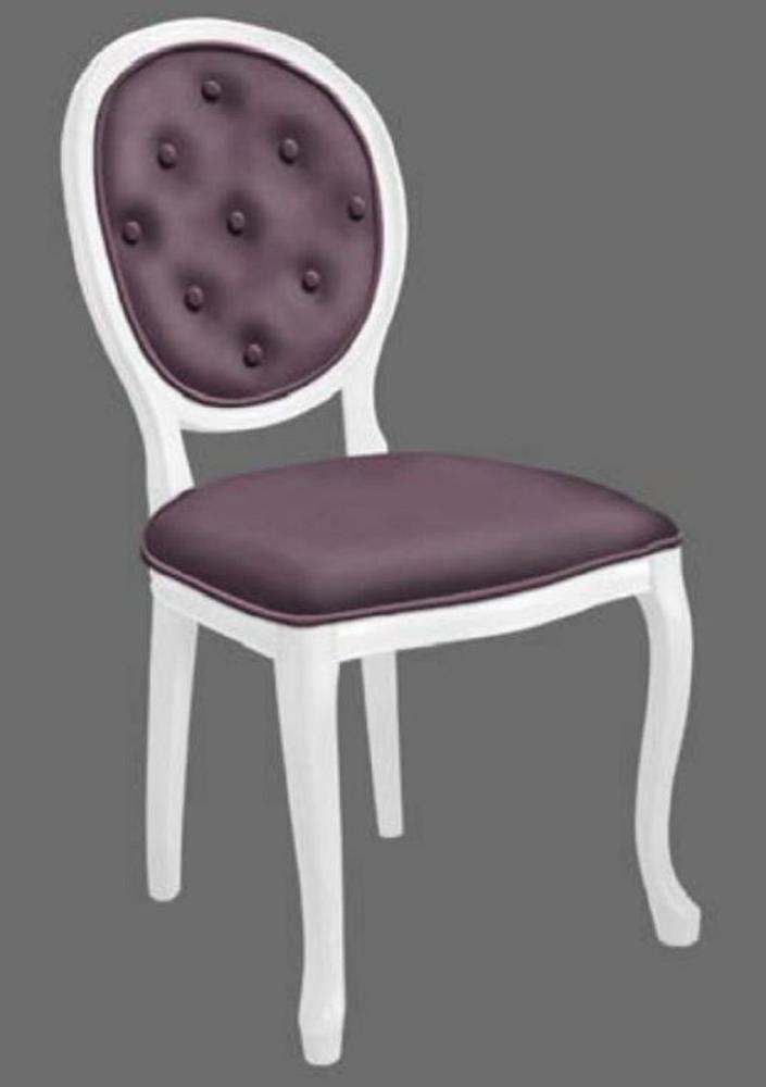 Casa Padrino Barock Esszimmerstuhl Lila / Weiß - Handgefertigter Antik Stil Stuhl - Esszimmer Möbel im Barockstil Bild 1