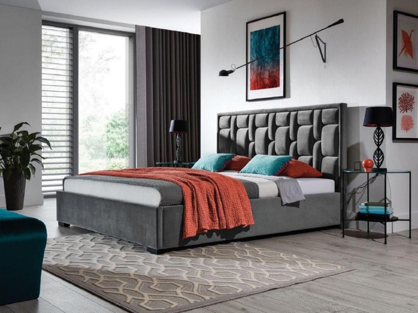 Casa Padrino Luxus Doppelbett Grau / Schwarz - Verschiedene Größen - Modernes Massivholz Bett mit Kopfteil - Schlafzimmer Möbel - Luxus Kollektion Bild 1