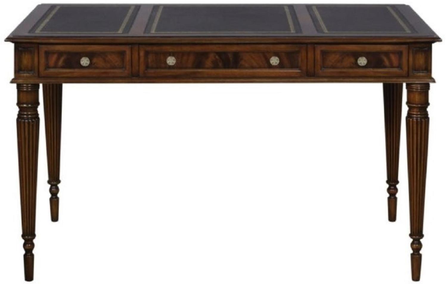 Casa Padrino Luxus Jugendstil Mahagoni Schreibtisch mit 3 Schubladen Dunkelbraun / Schwarz / Gold 126 x 73 x H. 75 cm - Büromöbel - Luxus Qualität Bild 1