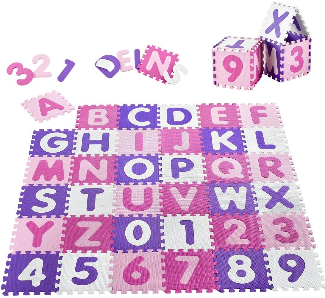 Juskys Kinder Puzzlematte Juna 36 Teile mit Buchstaben A-Z & Zahlen 0-9 - rutschfest – rosa für Mädchen - Puzzle - ab 10 Monate – Spielmatte Bild 1
