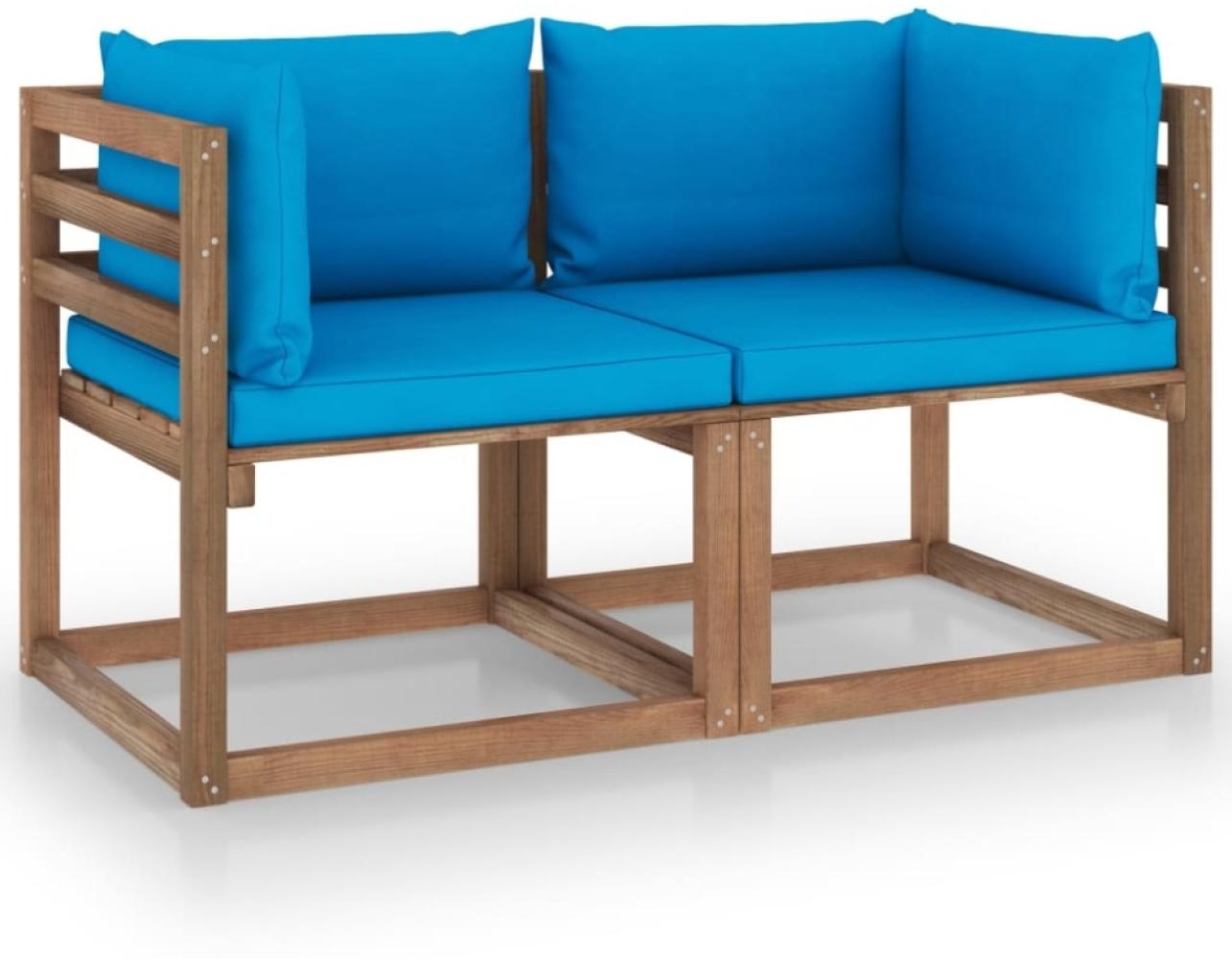 Garten-Palettensofa 2-Sitzer mit Kissen Hellblau Kiefernholz Bild 1