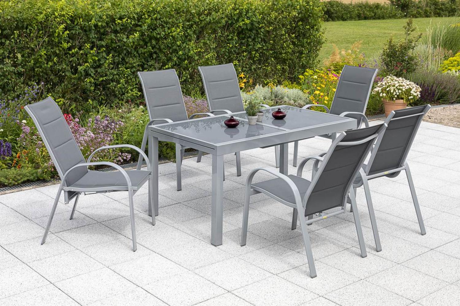 YOURSOL by Merxx Gartenmöbel Set Amalfi für 6 Personen mit Ausziehtisch, Aluminium, Grau, Hochlehner Bild 1