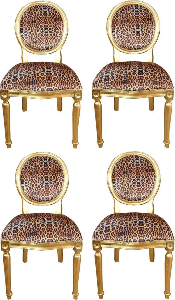 Casa Padrino Luxus Barock Esszimmer Set Medaillon Leopard / Gold 50 x 52 x H. 99 cm - 4 handgefertigte Esszimmerstühle - Barock Esszimmermöbel Bild 1