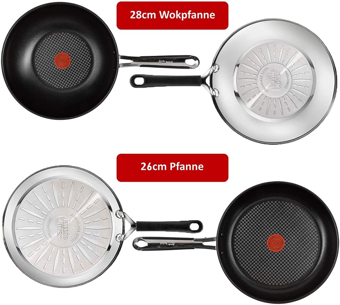 Tefal J90931 Jamie Oliver Pfannenset- Pfanne 26cm & Wokpfanne 28cm 4 tlg, Wok Bratpfanne Bild 1