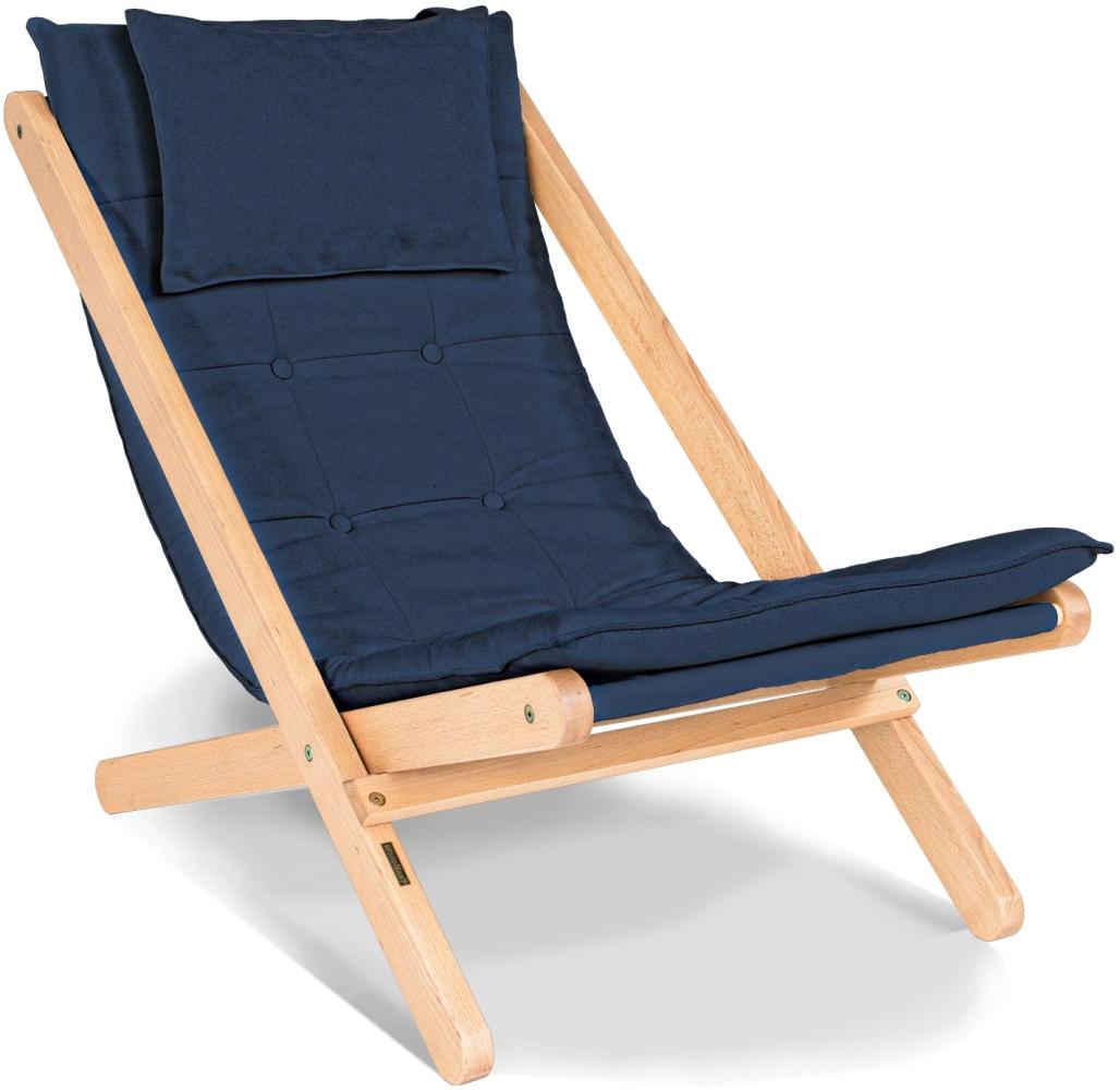 Marior HOME 'ALLEGRO' Liegestuhl mit weichem Sitzpolster, Natürlich, Blau Bild 1