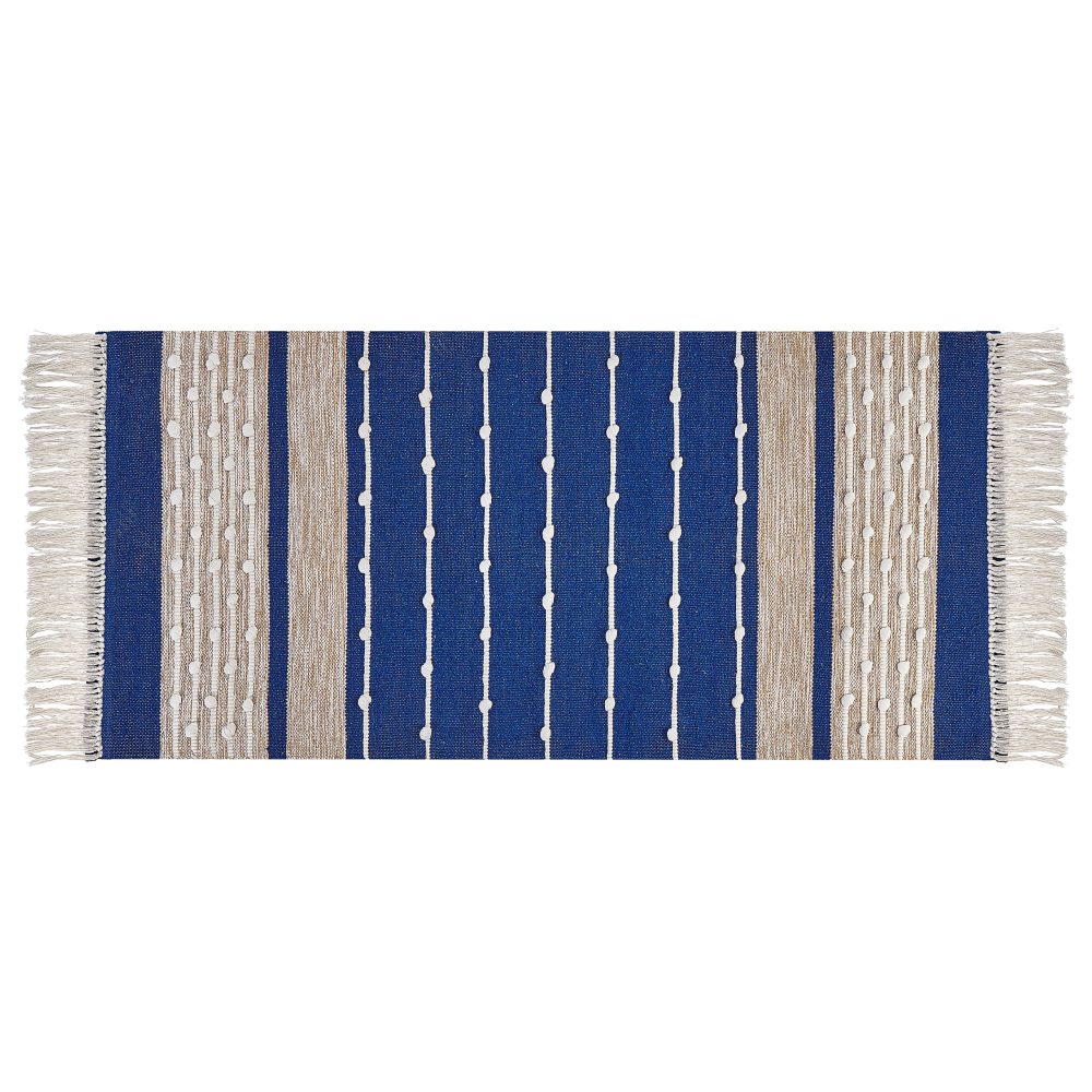 Teppich Baumwolle marineblau beige 80 x 150 cm Streifenmuster Kurzflor KONDHALI Bild 1