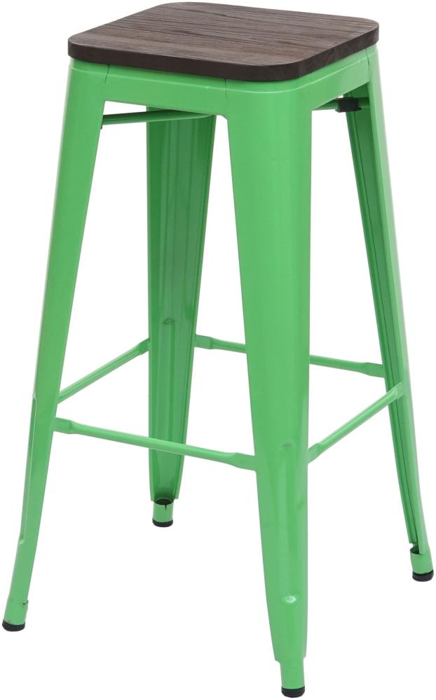 Barhocker HWC-A73 inkl. Holz-Sitzfläche, Barstuhl Tresenhocker, Metall Industriedesign stapelbar ~ grün Bild 1
