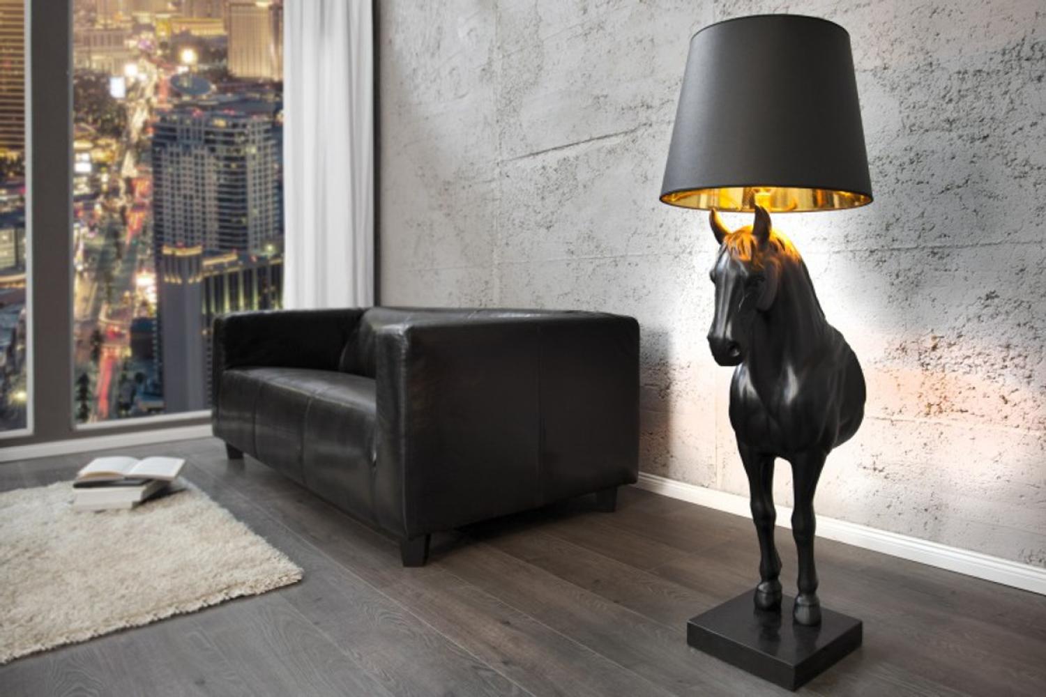 Casa Padrino Luxus Stehleuchte Pferd Schwarz Höhe 130 cm, Leuchte - Luxury Collection Pferde Leuchte - Horse Lamp Bild 1