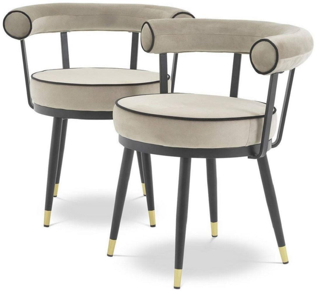 Casa Padrino Luxus Esszimmerstuhl Set Greige / Schwarz / Messing 66 x 59 x H. 70 cm - Esszimmerstühle mit edlem Samtstoff - Esszimmer Möbel Bild 1