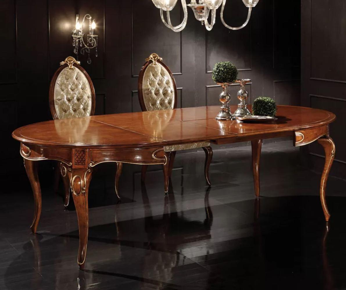 Casa Padrino Luxus Barock Esszimmer Set Braun / Gold - 1 Ausziehbarer Barock Esstisch & 6 Barock Esszimmerstühle - Esszimmer Möbel im Barockstil - Luxus Qualität - Made in Italy Bild 1