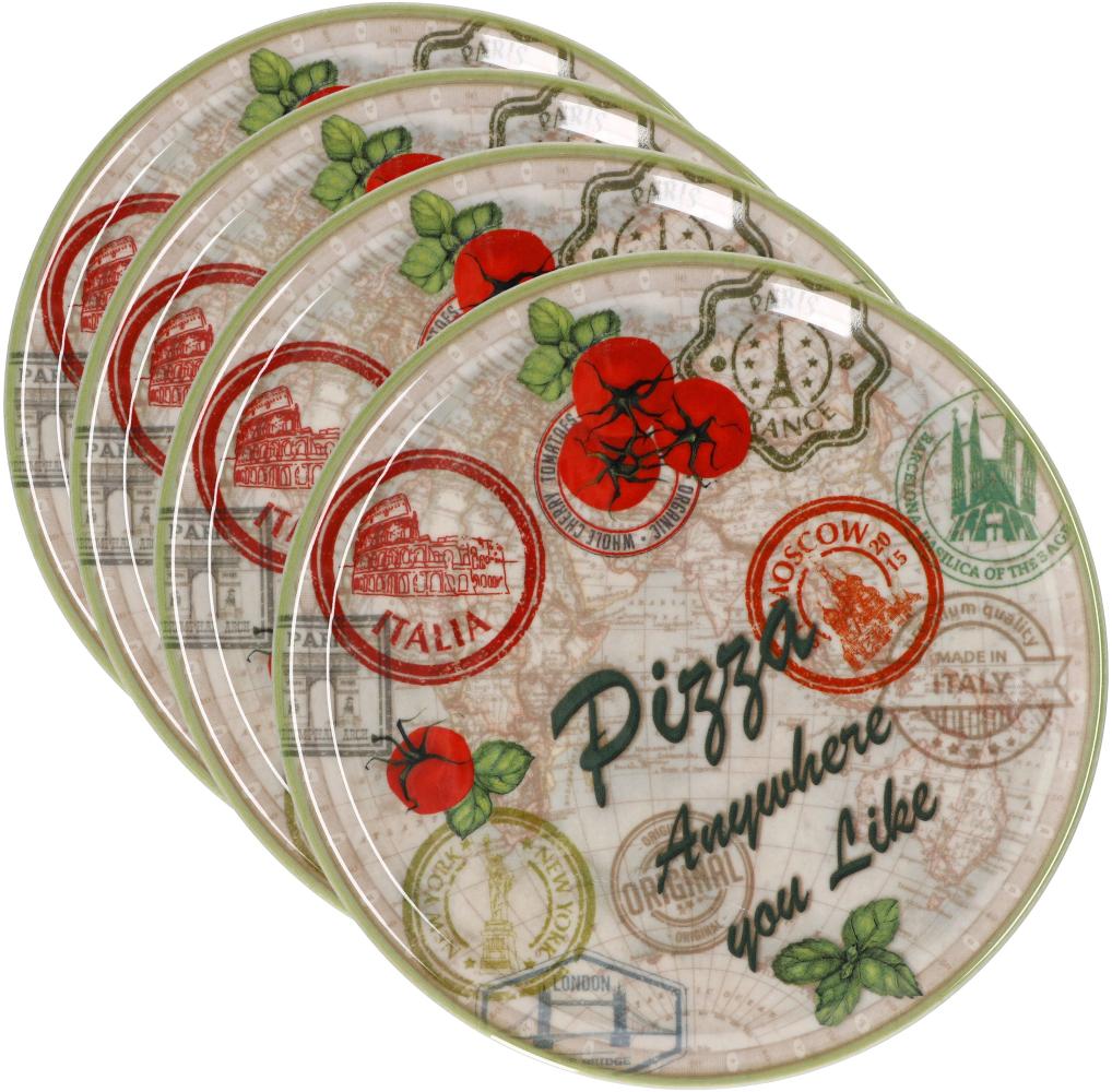 4er Set Pizzateller Moskau grün Ø 31,5 cm Servier-Platte XL-Teller Porzellan Bild 1