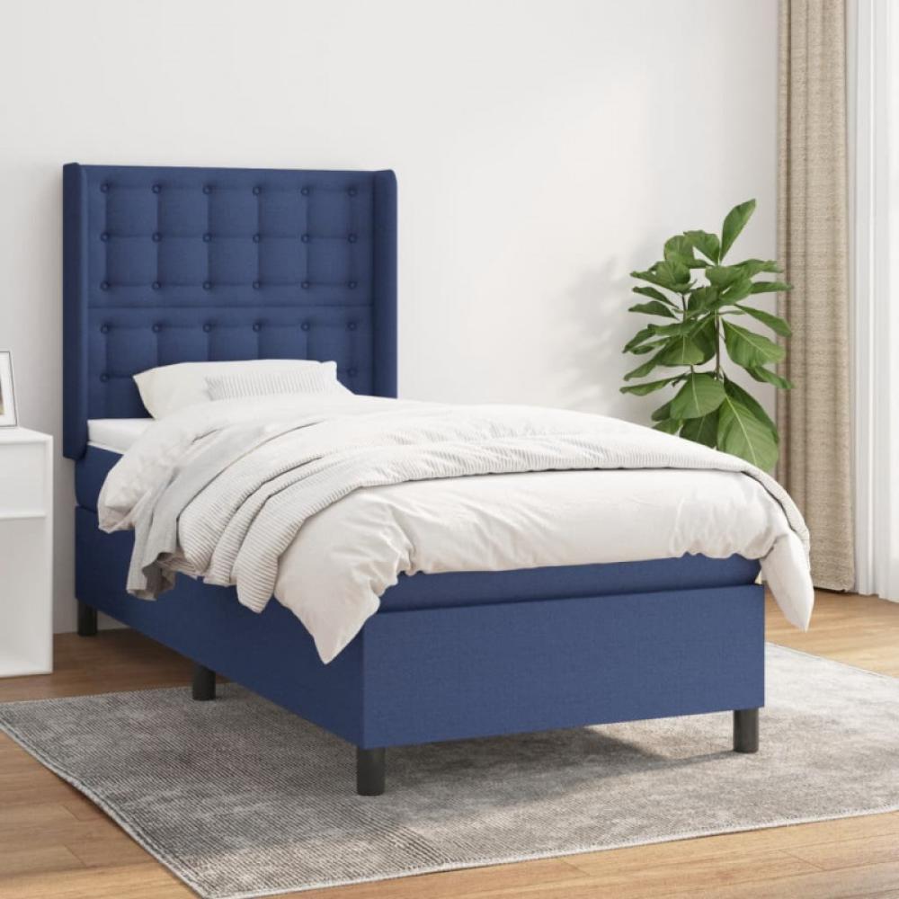 vidaXL Boxspringbett mit Matratze Blau 90x200 cm Stoff Bild 1