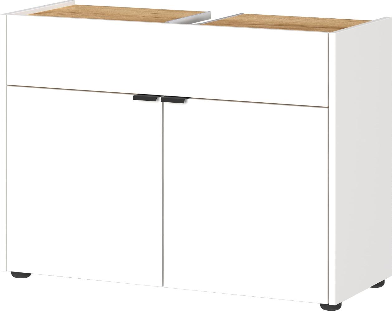 Stoßfester Unterschrank mit Siphonaussparung, 80x34x60, Easy-Clean, AVIS Kollektion von Kadima Design. Farbe: Weiß-Beige Bild 1