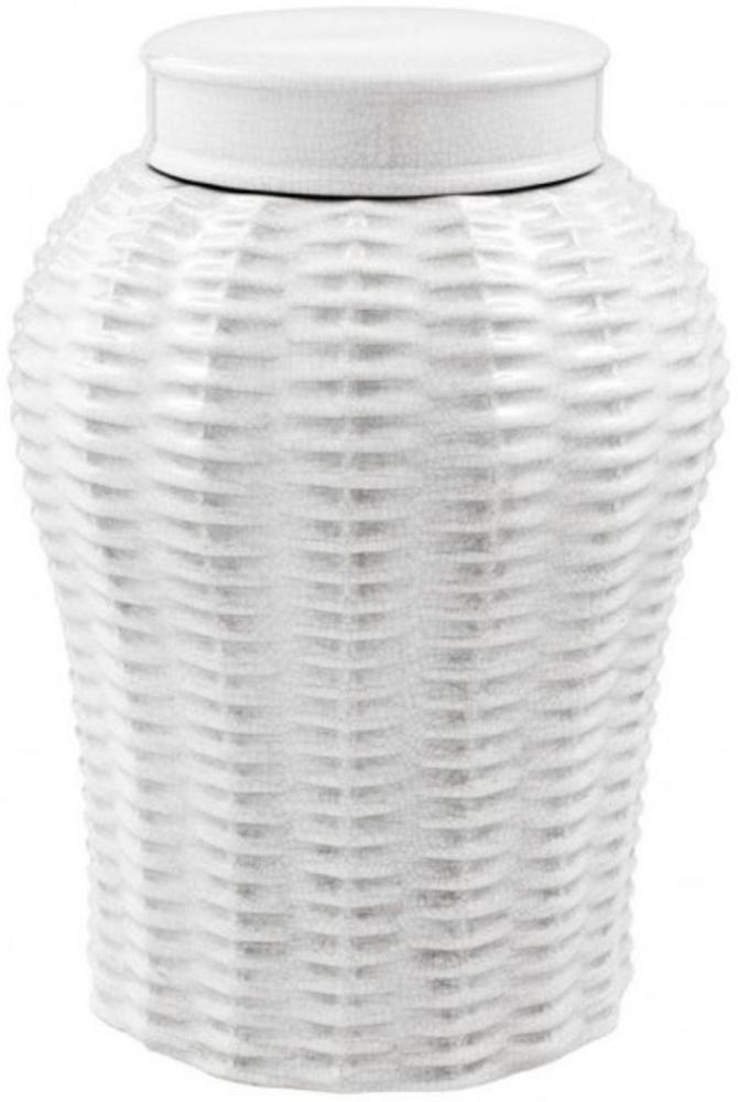 Casa Padrino Designer Keramik Vase mit Deckel Weiß Durchmesser 26 x H. 36,5 cm - Luxus Vase Bild 1