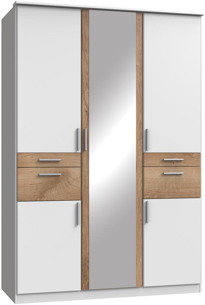 Kleiderschrank >Kalindi III< in Weiß Plankeneiche - 135x198x58cm (BxHxT) Bild 1