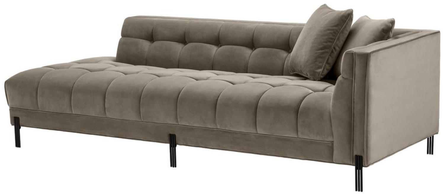 Casa Padrino Luxus Lounge Sofa Greige / Schwarz 223 x 95 x H. 68 cm - Rechtsseitiges Wohnzimmer Sofa mit edlem Samtsoff und 2 Kissen Bild 1