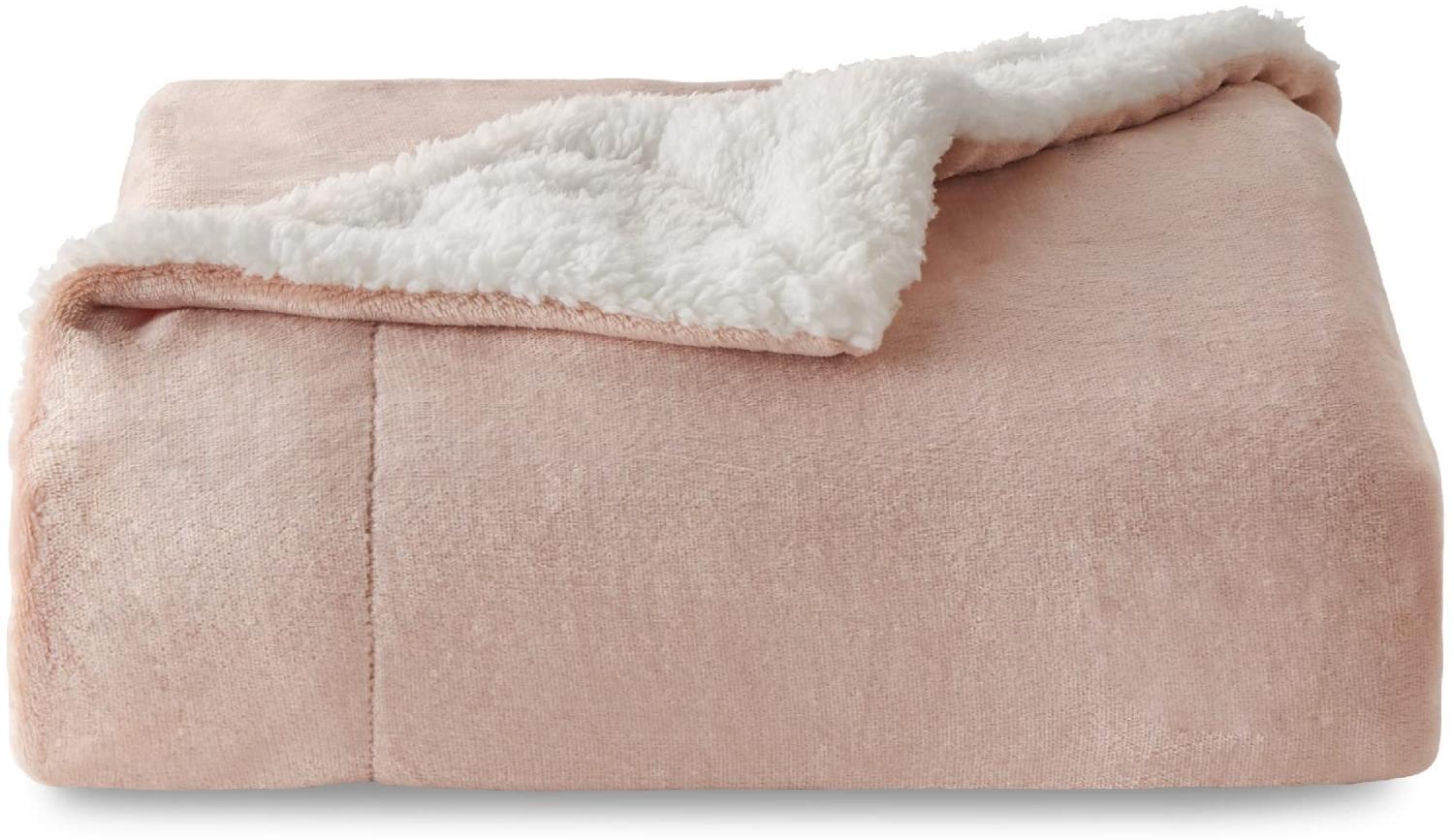BEDSURE Decke Sofa Kuscheldecke Rosa - warm Sherpa Sofaüberwurf Decke, Dicke Sofadecke Couchdecke, 150x200 cm XL Flauschige Wohndecke für Couch Bild 1