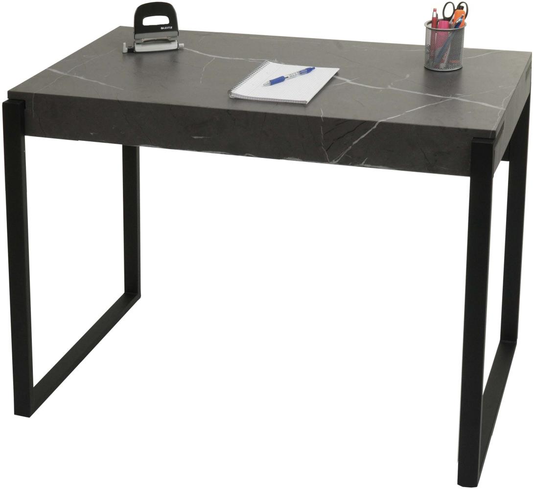Schreibtisch HWC-L53, Bürotisch Computertisch Arbeitstisch, Metall 100x54cm ~ Marmor-Optik grau Bild 1