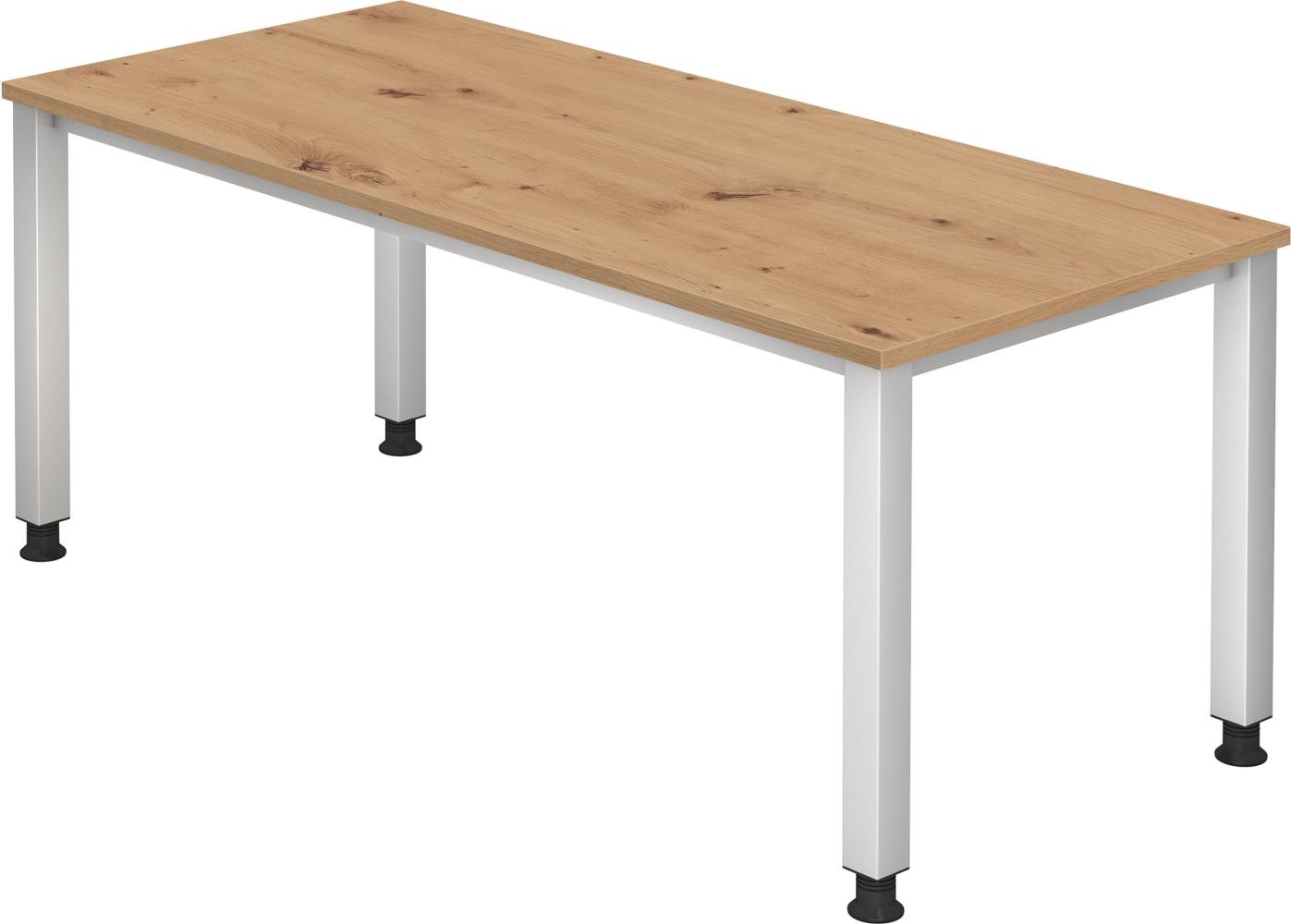 bümö® Schreibtisch Q-Serie höhenverstellbar, Tischplatte 180 x 80 cm in Asteiche, Gestell in silber Bild 1