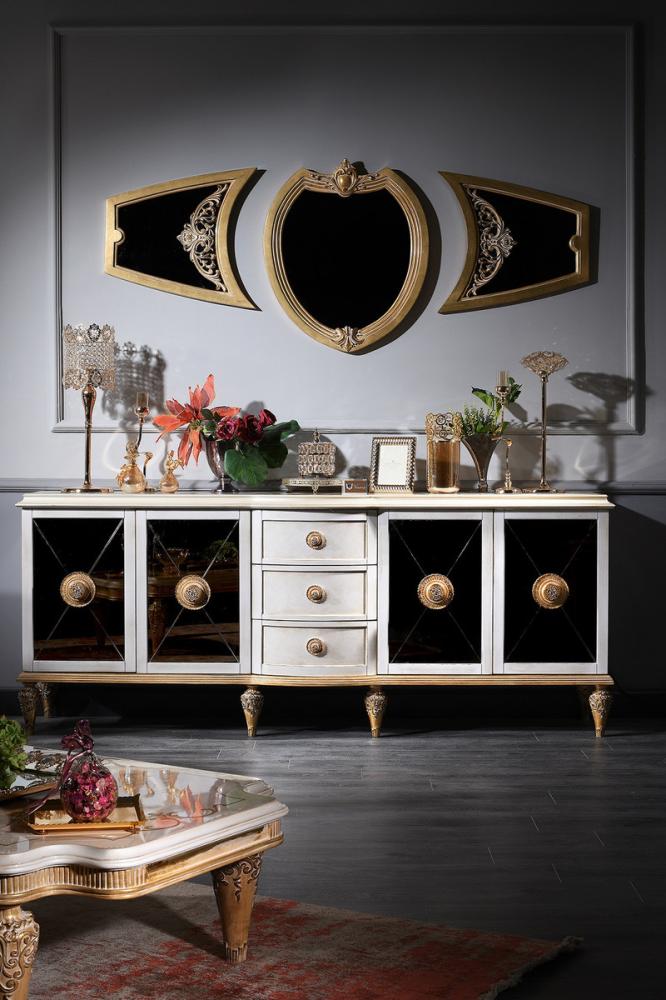 Casa Padrino Luxus Barock Wohnzimmer Set Weiß / Gold - Barock Kommode und 3 Wandspiegel - Barockmöbel Bild 1