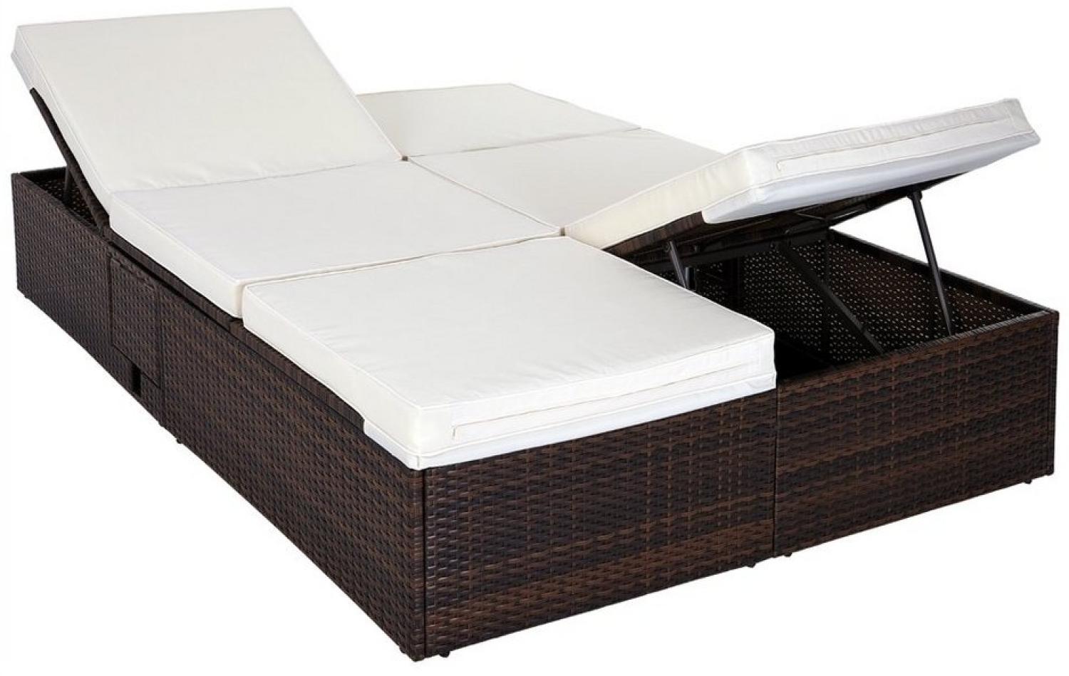 Casaria Gartenliege Braun, Sonnenliege XL 2 Personen Polyrattan 7cm Auflage Klapptische Bild 1