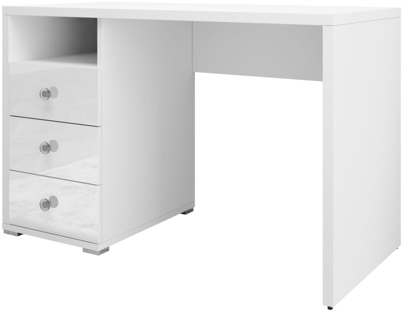 Schreibtisch Computertisch Ise 120x50x76cm weiß Hochglanz mit Schubladen Bild 1