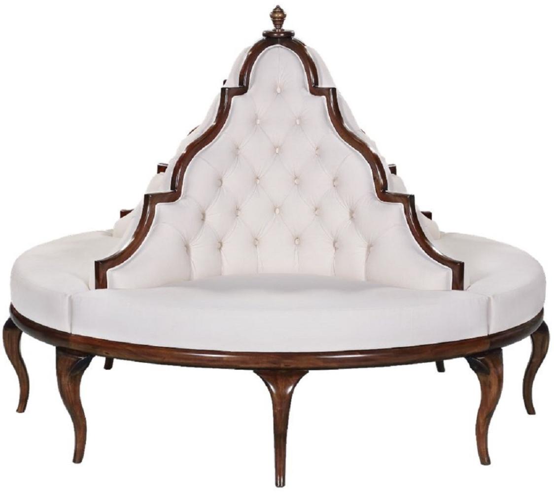 Casa Padrino Luxus Barock Rundsofa Weiß / Dunkelbraun - Handgefertigtes rundes Sofa Bild 1