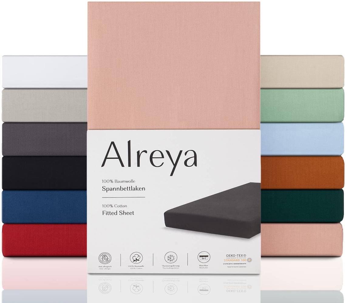 Alreya Renforcé Spannbettlaken 160 x 200 cm - Babyrosa - 100% Baumwolle - Klassisches Spannbetttuch für Standardmatratzen bis 25cm Matratzenhöhe Bild 1