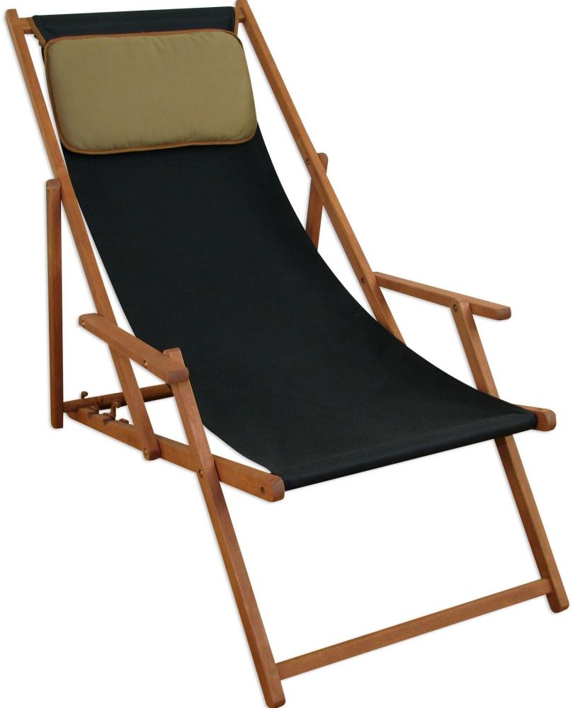 Liegestuhl schwarz Sonnenliege Kissen Gartenliege Holz Deckchair Strandstuhl Gartenmöbel 10-305KD Bild 1