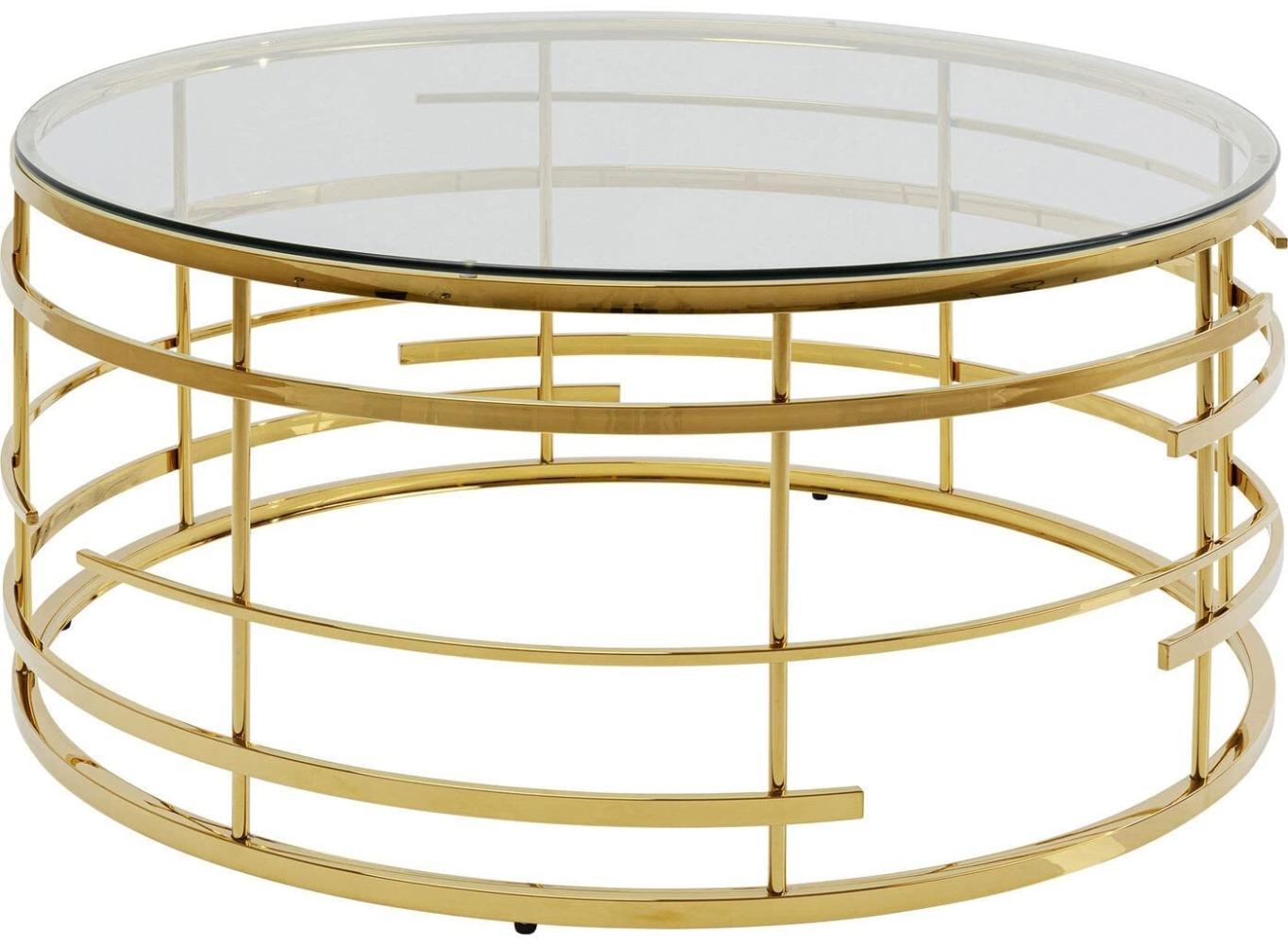 Kare Design Couchtisch Jupiter, runder moderner Wohnzimmertisch mit Glasplatte, großer Sofatisch, Beistelltisch, gold, (H/B/T) 40x100x100cm Bild 1