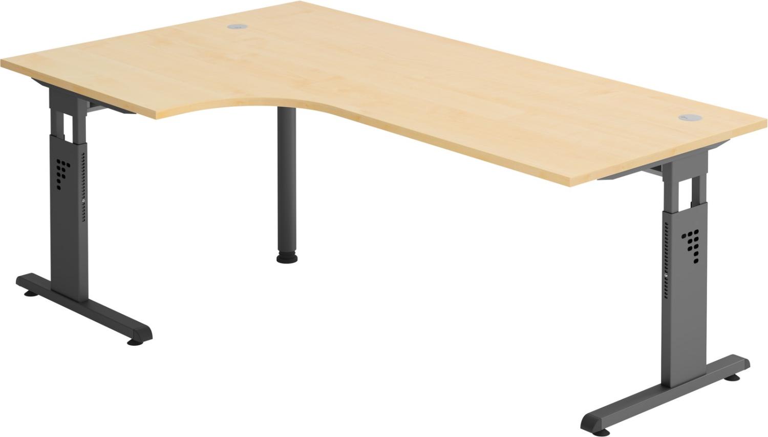 bümö® Eckschreibtisch O-Serie höhenverstellbar, Tischplatte 200 x 120 cm in Ahorn, Gestell in graphit Bild 1