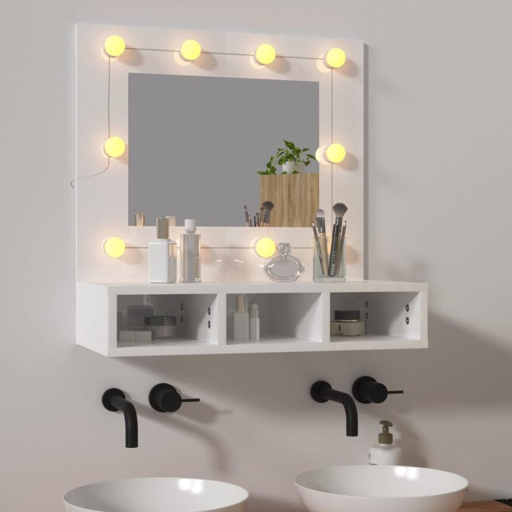 Spiegelschrank mit LED Hochglanz-Weiß 60x31,5x62 cm Bild 1