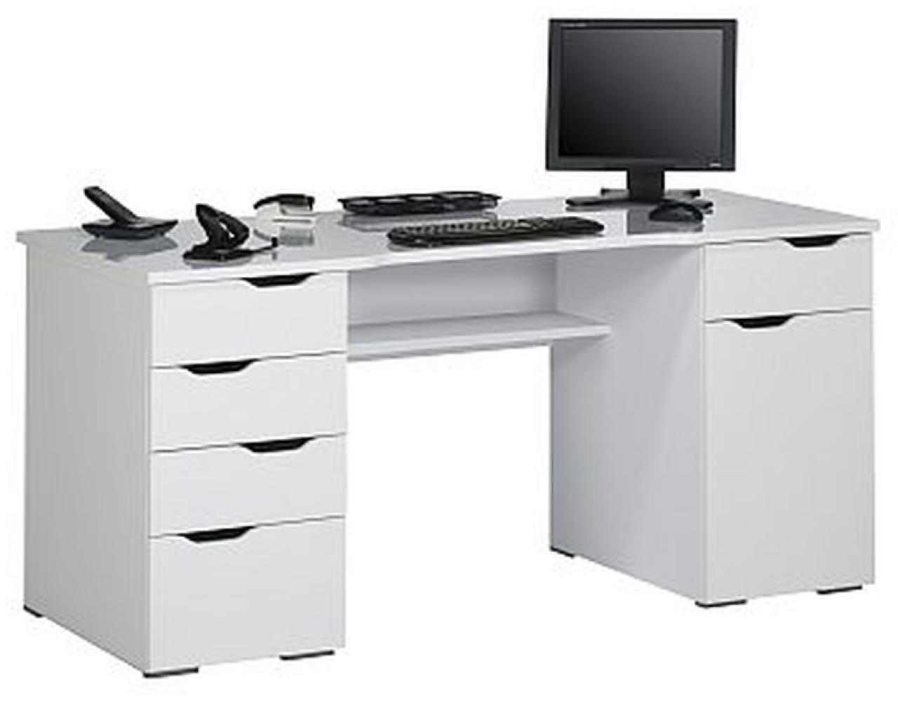 Schreibtisch Computertisch 9539, ABS Kante, 160 x 74,5 x 67 cm weiß Hochglanz - Icy-weiß Bild 1