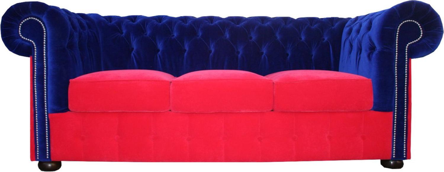Casa Padrino Chesterfield 3er Sofa in Blau-Rot 200 x 90 x H. 78 cm Bild 1