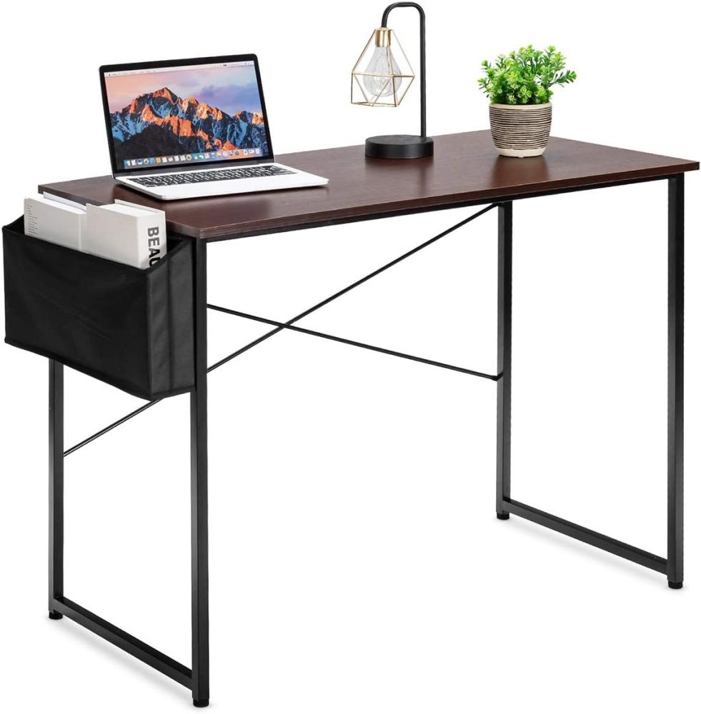 COSTWAY Schreibtisch mit Aufbewahrungsbeutel, Industrie- Stil braun/ schwarz, 102 x 51 x 76 cm Bild 1