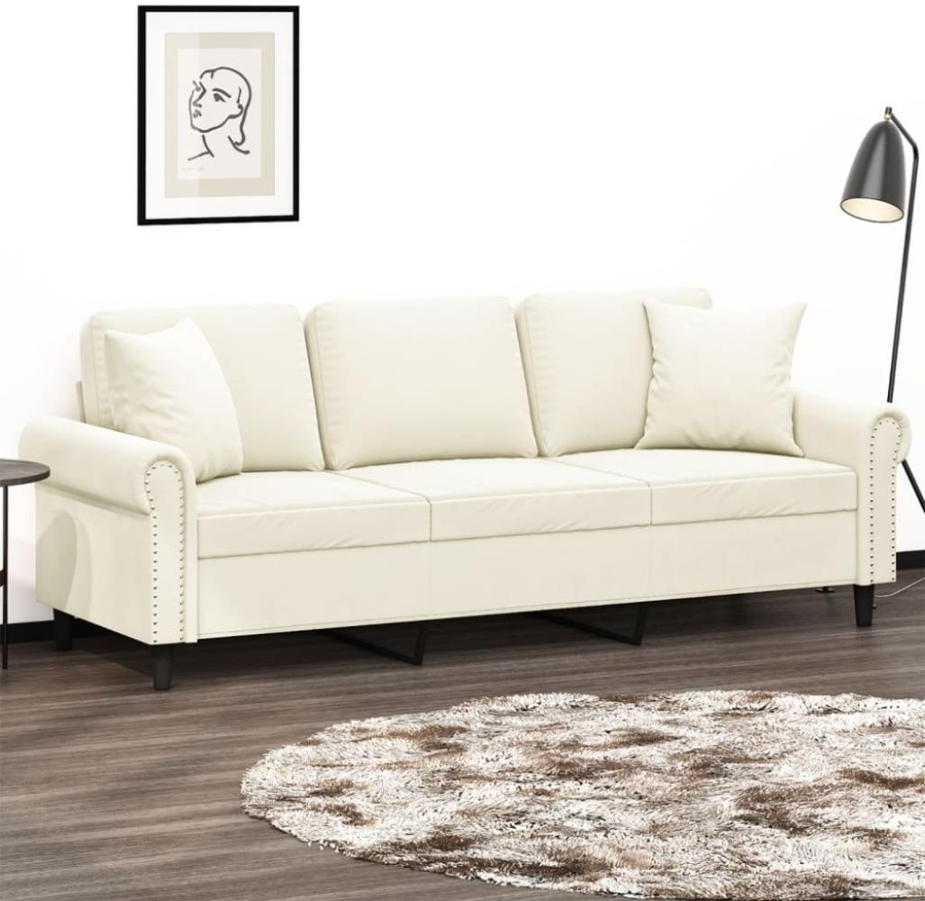 vidaXL 3-Sitzer-Sofa mit Zierkissen Creme 180 cm Samt Bild 1