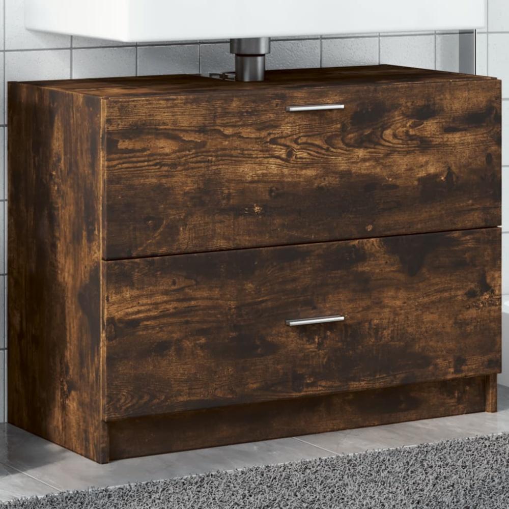 vidaXL Waschbeckenunterschrank Räuchereiche 78x37x59 cm Holzwerkstoff Bild 1