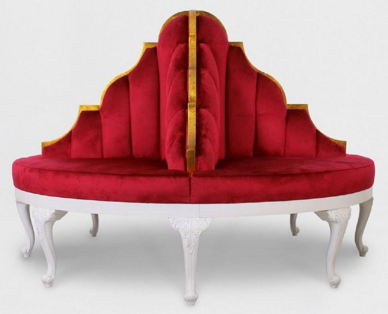 Casa Padrino Luxus Barock Rundsofa Rot / Weiß / Antik Gold - Handgefertigtes rundes Samt Sofa Bild 1