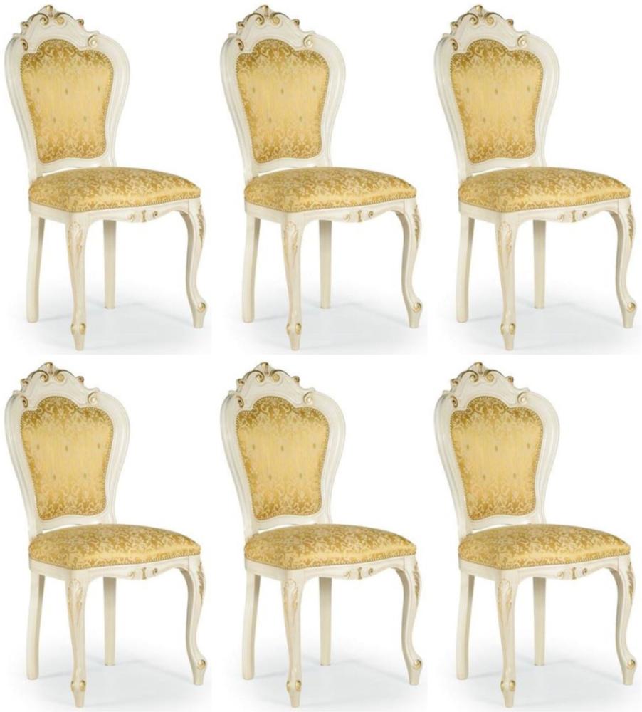 Casa Padrino Luxus Barock Esszimmer Stuhl Set Gold / Weiß / Gold 50 x 50 x H. 103 cm - Barock Küchen Stühle 6er Set - Esszimmer Möbel im Barockstil Bild 1